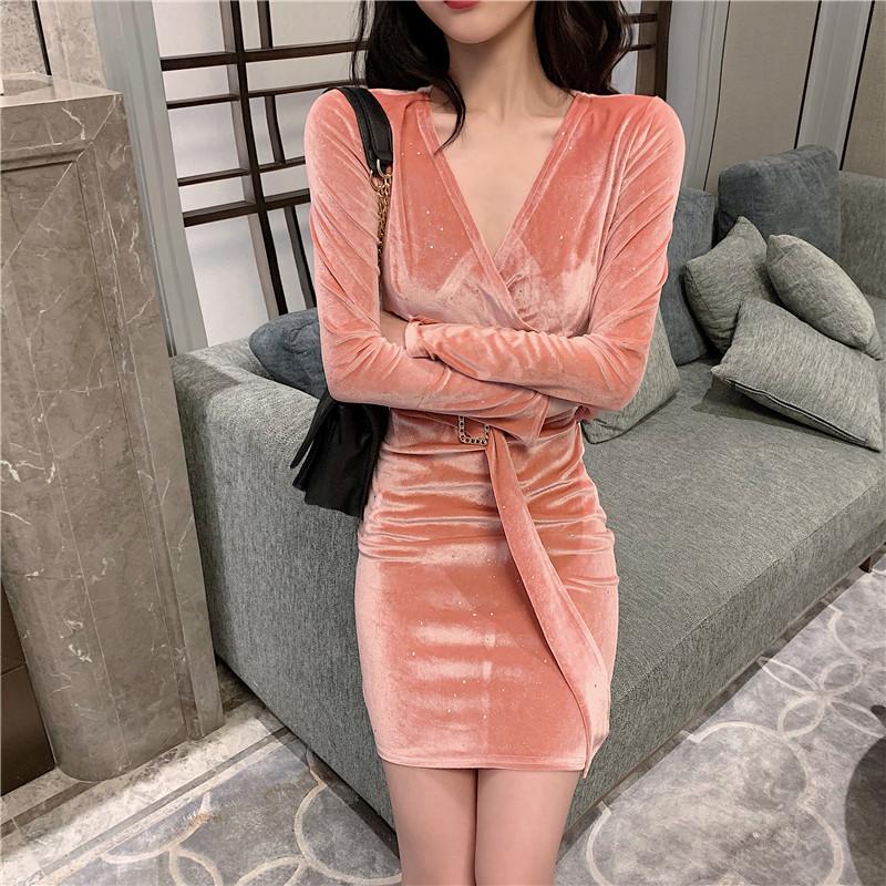 Casual Dresses Autumn Ladies Fashion V-neck Waist Bag Hip Temperament Sexy Elegant Slim Dress With Belt, Pink
Casual Dresses Autumn Ladies Fashion V-neck Waist Bag Hip Temperament Sexy Elegant Slim Dress With Belt, Pink