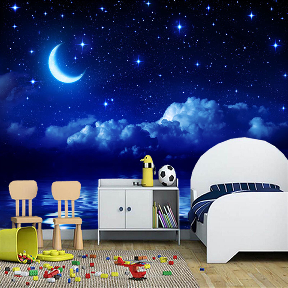 Papel de parede fantasy stars and moon starry sky at sea 3d wallpaper mural children bedroom wall papers home decor