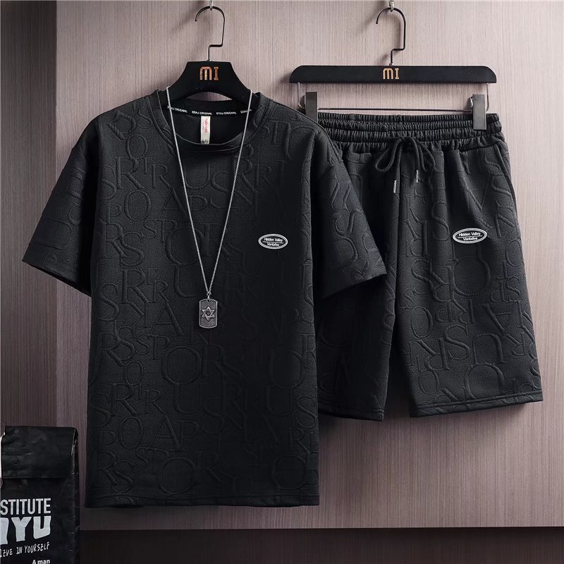 Summer Tshirt Shorts 2 Pieces Set White Tracksuit Men s 3D Letters Vintage Streetwear Creative Pattern Men Sets Short Outfits 220615