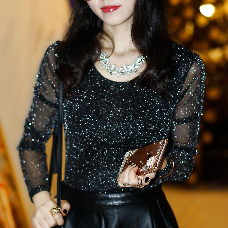 Women's Blouses & Shirts Spring And Autumn Women's Round Neck Bottoming Shirt Long-sleeved Plus Velvet T-shirt Silver Silk Gauze Top Clo, Clear
Women's Blouses & Shirts Spring And Autumn Women's Round Neck Bottoming Shirt Long-sleeved Plus Velvet T-shirt Silver Silk Gauze Top Clo, Clear