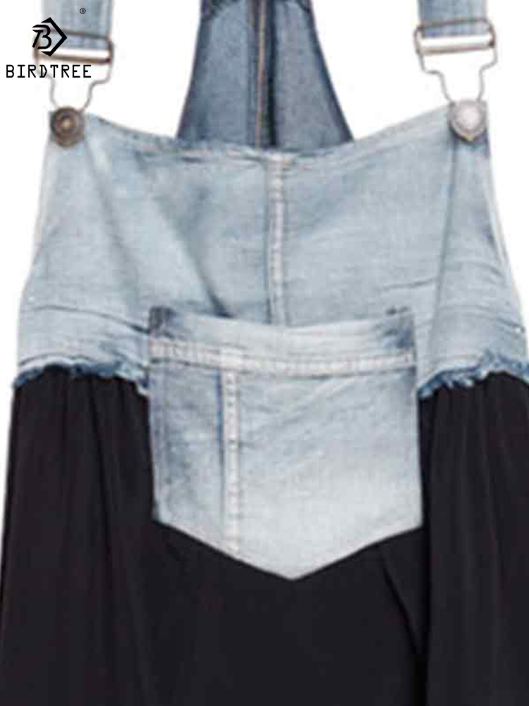 Summer Women Plus Size Square Collar Elegant Pocket Patchwork Strap Loose Casual Chiffon Jeans Black Dresses D93227X 220510