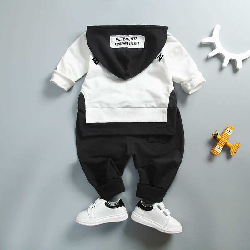 Baby Boys 2pc Toddler Clothes Letter Long sleeves Hooded Coat T Shirt Pants Sets