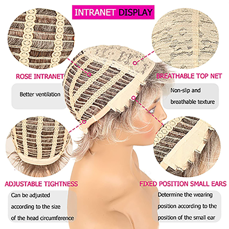 Fashion Short Blonde Wigs for White Women Pixie Cut Wigs with Bangs Brown Mixed Honey Hair Wig Highlights Synthetic