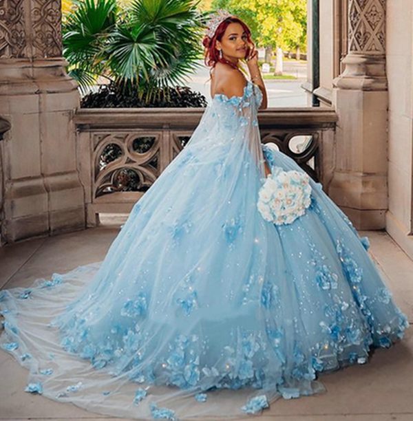 Princess Pink Flowers Quinceanera Dresses With Cap Off Shoulder Corset Ball Gown Long Tulle Prom Party Gowns Chic Floral Cinderella Sweet 16 Dress Ves