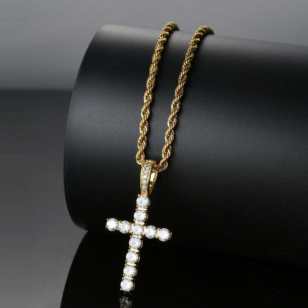 Diamond Stone Cross Pendants Necklace Jewelry Men Women Lover Gift Couple Religious Jewelry