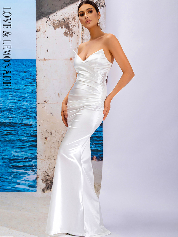 LOVE&LEMONADE White Sexy Deep V Neck Tube Top Sleeveless Open Back Slim Party Long Dress LM84045-WHITE 220507