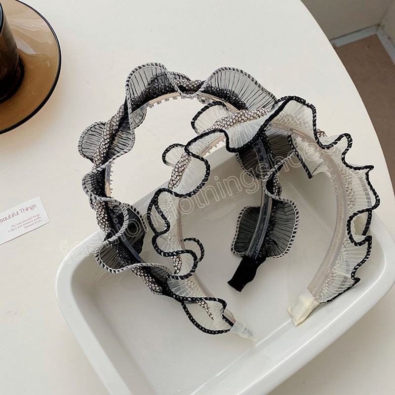 Pleated Ruffled Wavy Diamond Headband Fashion Hair Accessories Women's Trendy Temperament Hairband Hair Band Girl Headwear