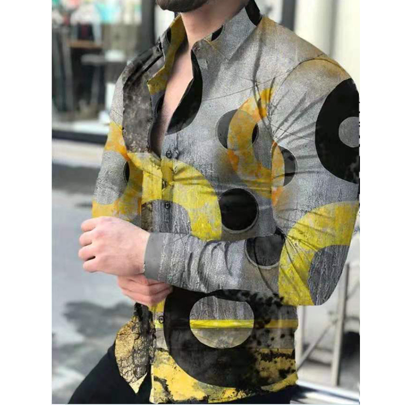Spring Men Shirt Vintaed Color Matching Printed Long Sleeved Autumn Oversize Blouses Thin Clothing For Tees Tops 220322