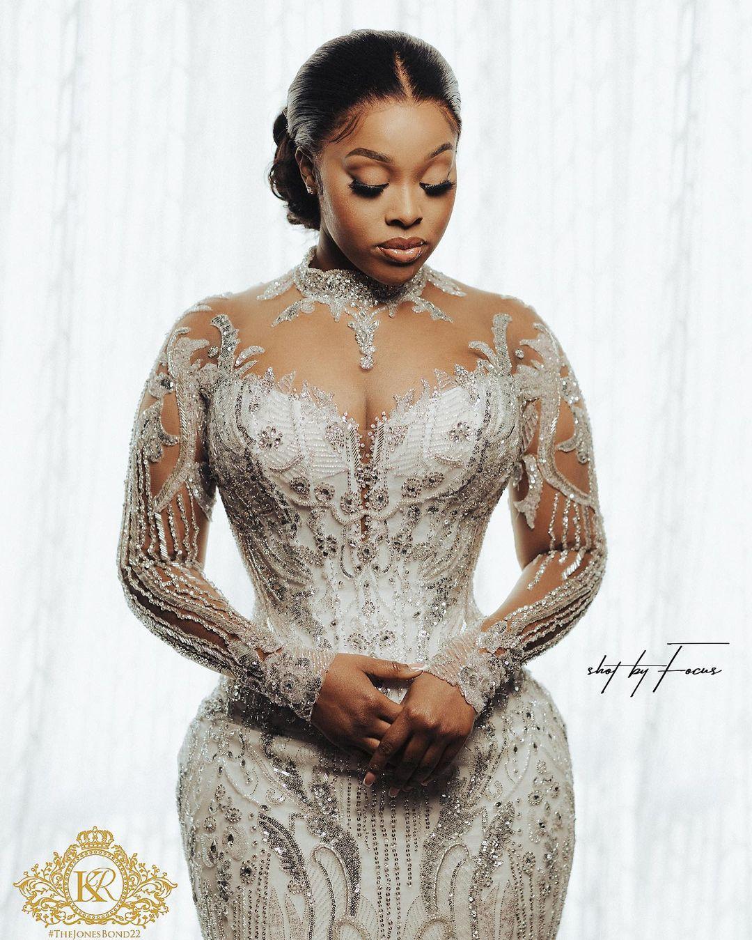 Mermaid Luxurious Sparkly Wedding Dress Plus Size Arabic Aso Ebi Sheer Neck Lace applique illusion long sleeve Bridal Gowns