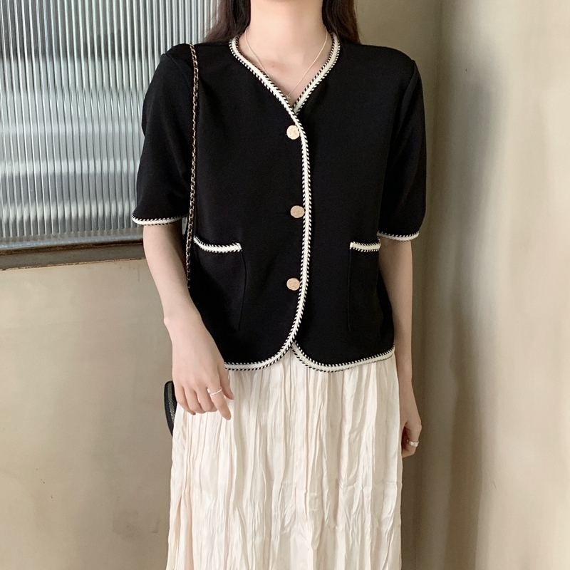 Summer Shortsleeved Small Fragrant T Jacket Fashionable French Vneck Loose T Short Top 220611