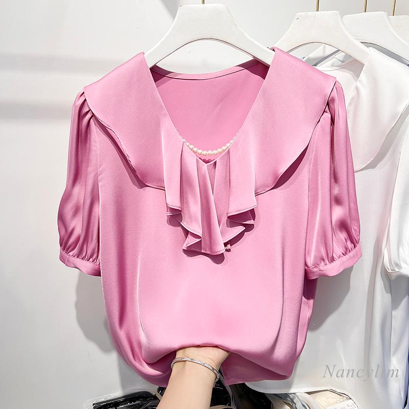 Women' Blouses & Shirts Femme 2022 Korean Style Temperament Pure Color V-neck Pearl Ruffled Short Sleeves Chiffon Shirt Women' Summer, White
Women' Blouses & Shirts Femme 2022 Korean Style Temperament Pure Color V-neck Pearl Ruffled Short Sleeves Chiffon Shirt Women' Summer, White