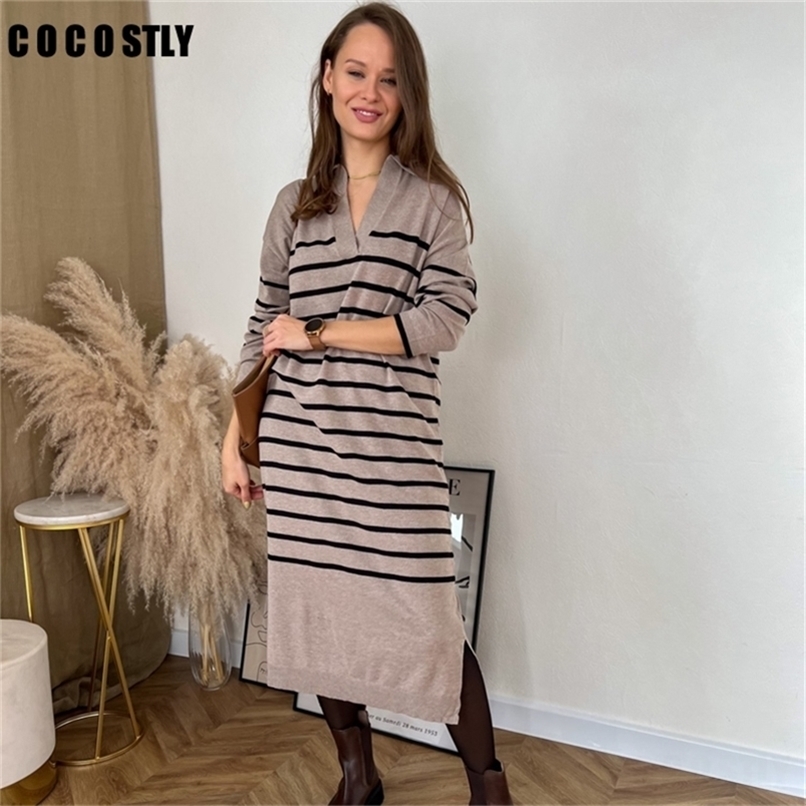 Office Lady Knitted Sweater Dress Women Long Sleeve V Neck Vintage Striped Casual Female Long Dress Fashion Autumn 220406, As picture
Office Lady Knitted Sweater Dress Women Long Sleeve V Neck Vintage Striped Casual Female Long Dress Fashion Autumn 220406, As picture