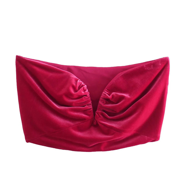 TRAF Velvet Crop Top Female Sleeveless Black Corset Women Sexy Backless Tube Tank s Streetwear Y2k Strapless Camis 220325