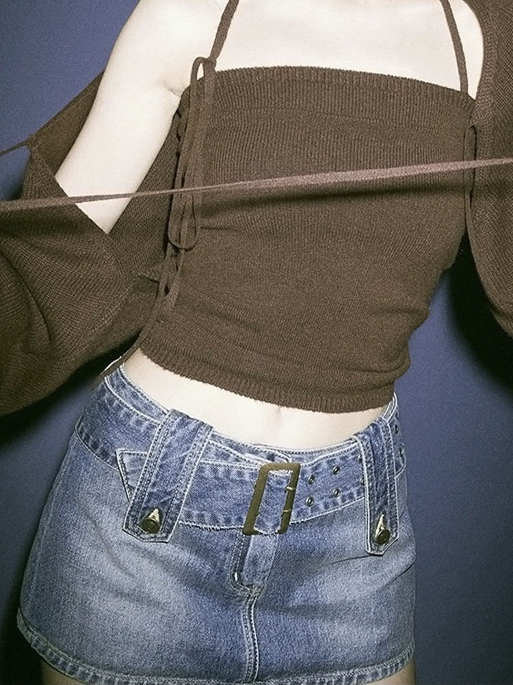 Rockmore WomenS Jeans Skirt Belt Mini Denim Skirt Korean Low Waist Straight Short Skirt Summer Harajuku Sexy Vintage 220711