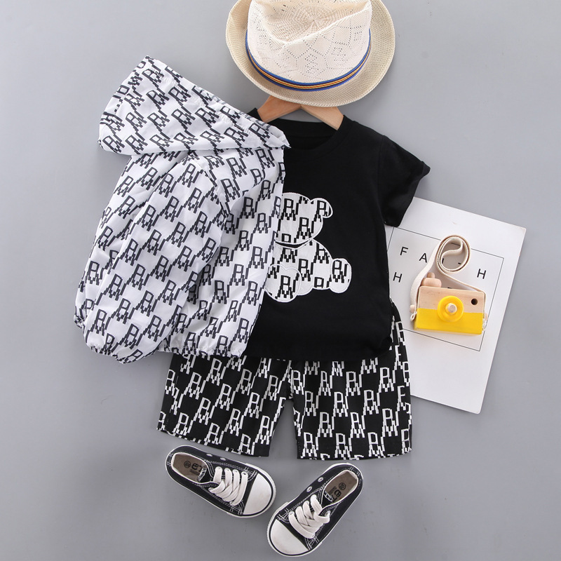 Toddler Boys Girls Full Print Letter 3pcs Clothes Set Summer Baby Infant Thin Sunscreen Jacket+T-shirt+Shorts Kids Clothing 220507