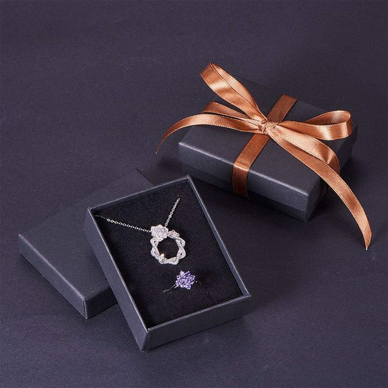 Pandahall 18~24 pcs/lot Black Square/Rectangle Cardboard Jewelry Set Boxes Ring Gift boxes for jewellery packaging F80 220509