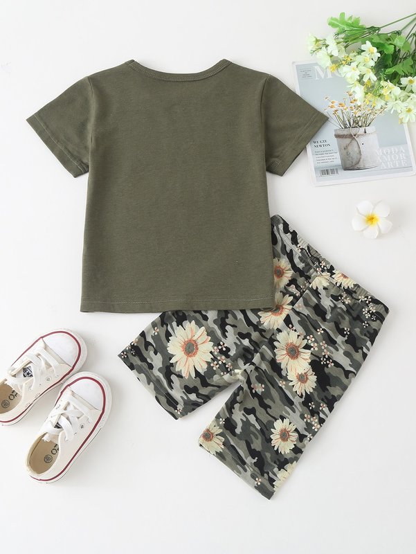 Toddler Girls Sunflower Tee With Camo Biker Shorts SHE