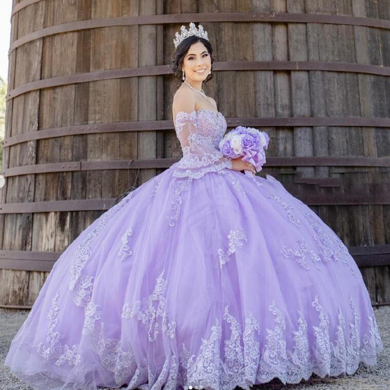 Vintage Lilac Ball Gown Quinceanera Dresses Vestidos De 15 Anos Sweetheart Remove Sleeve Lace Corset Formal Prom Birthday Party Wear Sweet 16 Dress Ro