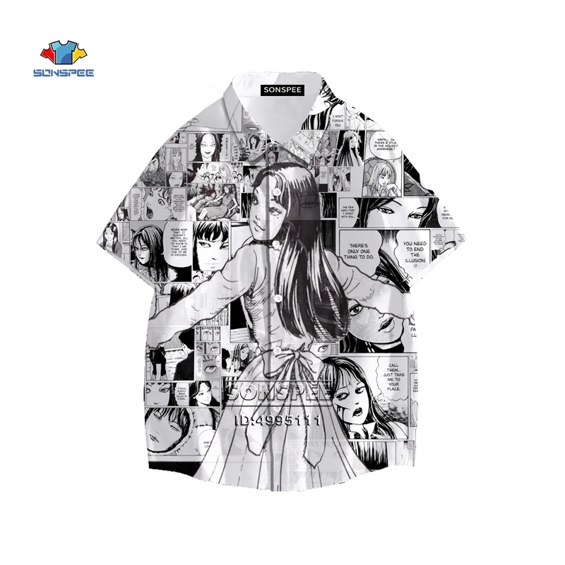 Japan Horror Manga Junji Ito Shirt 3D Printed Tomie Girl Hawaiian Summer Casual Beach s Short Sleeve Oversized Tops 220322