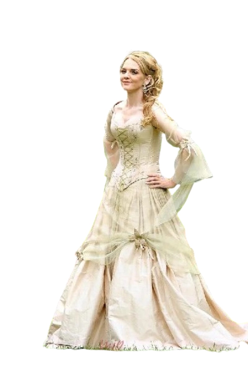 Gothic Wedding Dress Lace-up Corset Long Sleeve Champagne Fairy Wedding Dresses Renaissance