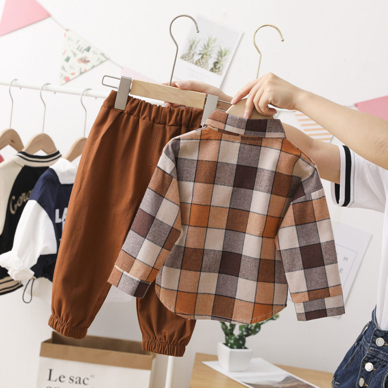 2 Pcs Spring Cotton Toddler Children Clothing Sets Plaid Shirt+Pants Baby Boys Suit Kids for Clothes 220507