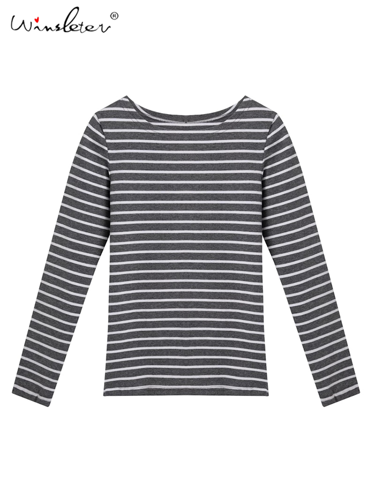 Fast Ship Basic Striped T-shirt Women Plus Size S-5XL Multi Colors Casual Cotton Stretchy Long Sleeve Tops Tees Spring Autumn 220328