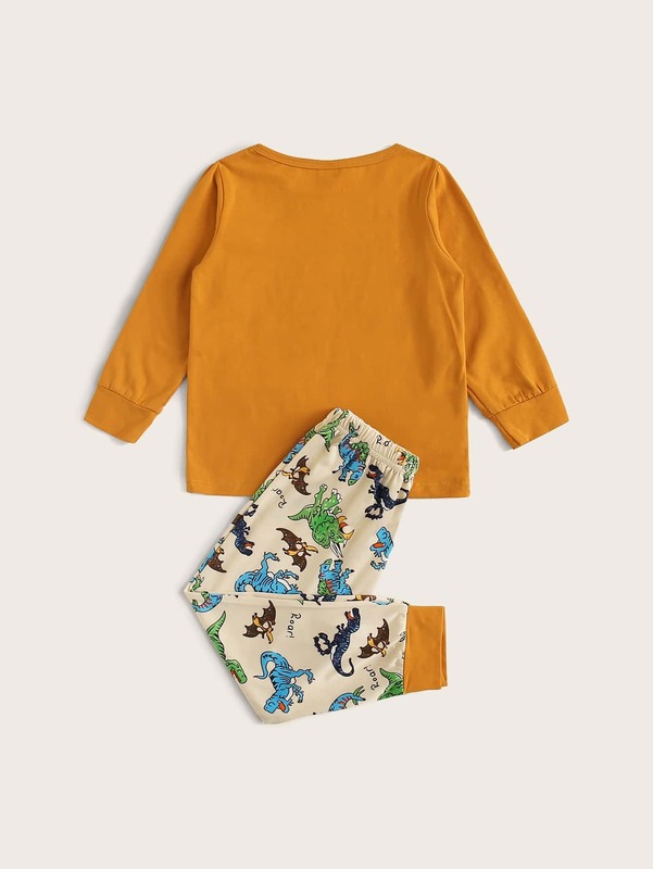 Toddler Boys Letter & Dinosaur Print PJ Set SHE