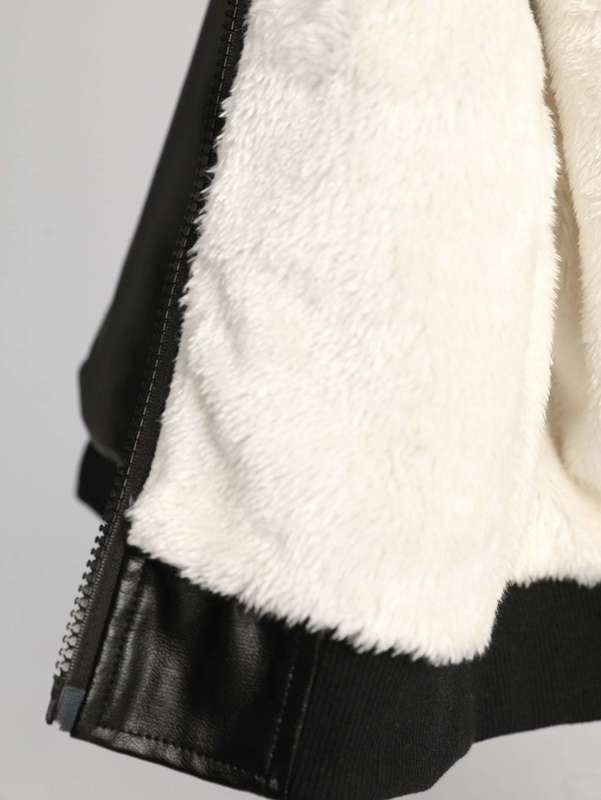 Toddler Boys Zipper Hooded Teddy Lined PU Leather Jacket SHE