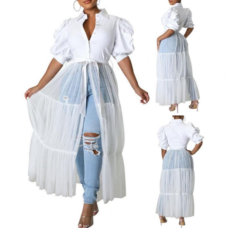 Women' Blouses & Shirts Women Coat Cardigan Mesh Short Sleeves Single-breasted Bubble Summer Tops Female Clothes Solid Shirt Yarn SkirtWome, Blue
Women' Blouses & Shirts Women Coat Cardigan Mesh Short Sleeves Single-breasted Bubble Summer Tops Female Clothes Solid Shirt Yarn SkirtWome, Blue