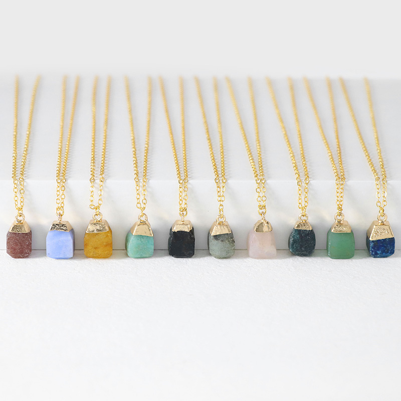 Natural Geometric Stone Pendant Necklace For Women Men Black Tourmaline Agates Quartzs Pendant Gold Color Chain Fashion Jewelry