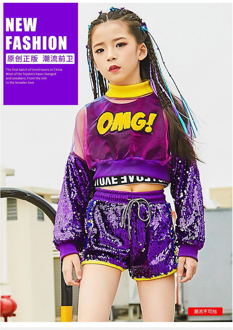 3pcs Set Girl Jazz Dance Costume Children Street Hip hop Dance Girl Jazz Stage Sequin Girl Jazz Dance Costume for Girls 220609