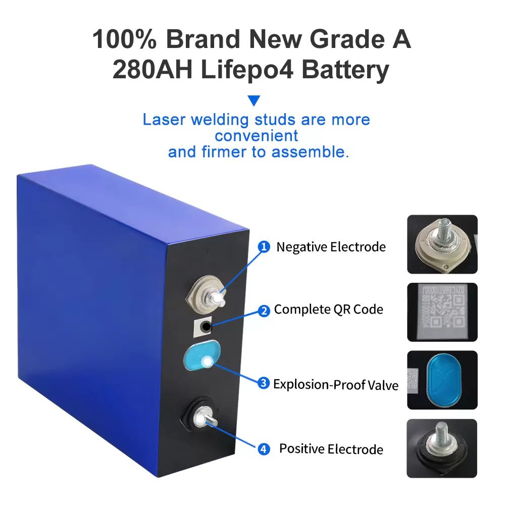 Grade A 3.2V 280Ah Lifepo4 Battery DIY 12V 24V 48V 300AH Rechargeable Batteries Pack for RV Boat Golf Cart Solar Storage System RV Home ESS