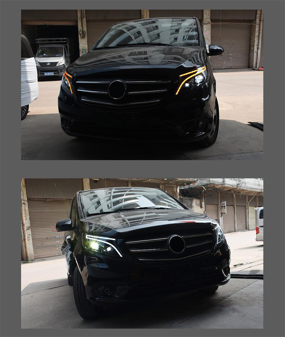 LED Headlight For Benz Vito 20 13-20 22 W447 DRL Bi-Xenon Lens LED Crystal Angel Eyes Turn Signal Front Lamp