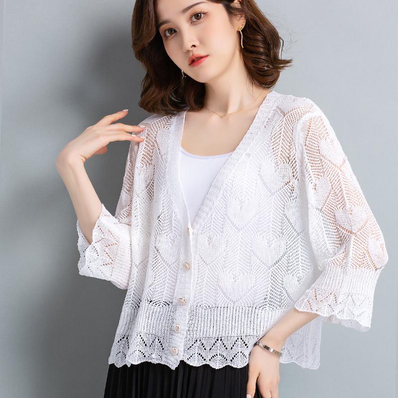 Women's Knits & Tees Summer Women Thin Cardigan Hollow Out Knitwear Elegant Single Breasted Knit Shirt Female V-Neck See Through CoatWomen's, Black
Women's Knits & Tees Summer Women Thin Cardigan Hollow Out Knitwear Elegant Single Breasted Knit Shirt Female V-Neck See Through CoatWomen's, Black