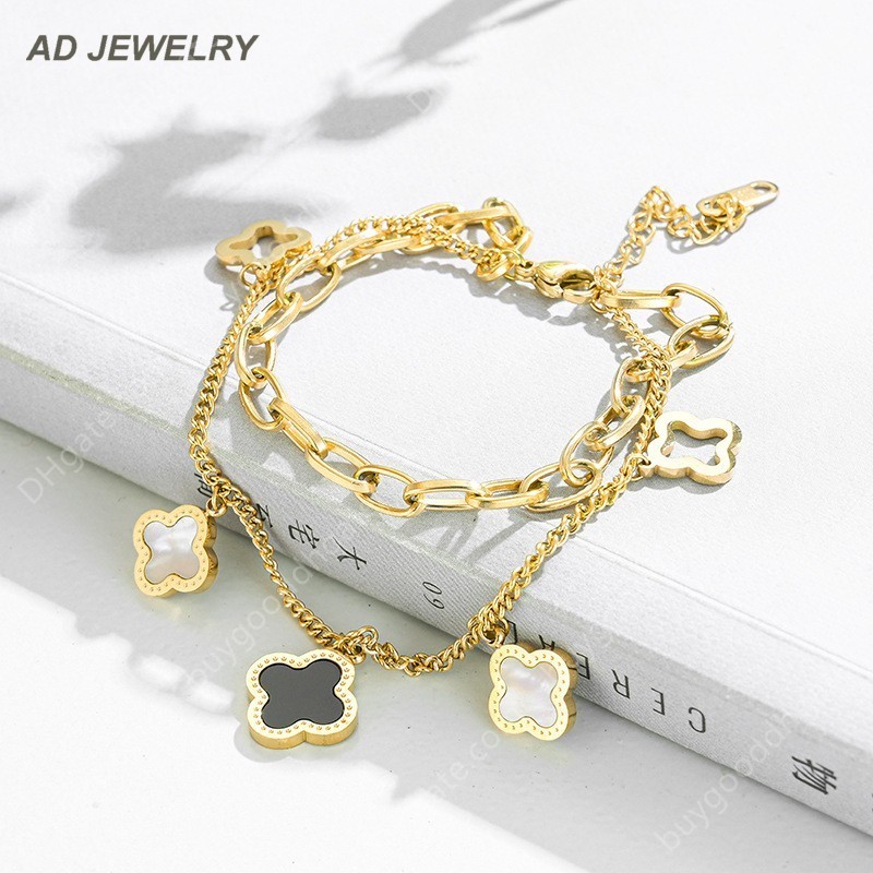 Pretty Double Layered Openwork Stainless Steel Clover Charm Bracelet Lucky Four Leaf Women Jewelry
Pretty Double Layered Openwork Stainless Steel Clover Charm Bracelet Lucky Four Leaf Women Jewelry