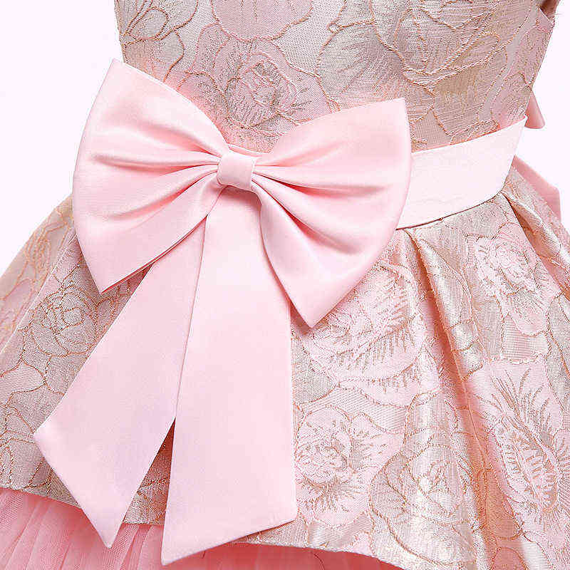 Elegent jacquard satin dress Girls Dresses for Party Custumes Flower Girls dress for Girls clothes Kids Clothing Y220510