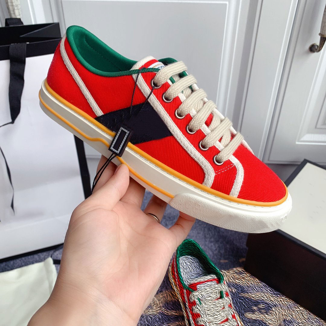 

Women Tennis 1977 Casual Shoes Luxurys Designer Womens Shoe Italy Green And Red Web Stripe Rubber Sole for Stretch Cotton Low platform Top Mens woman Sneaker, 12