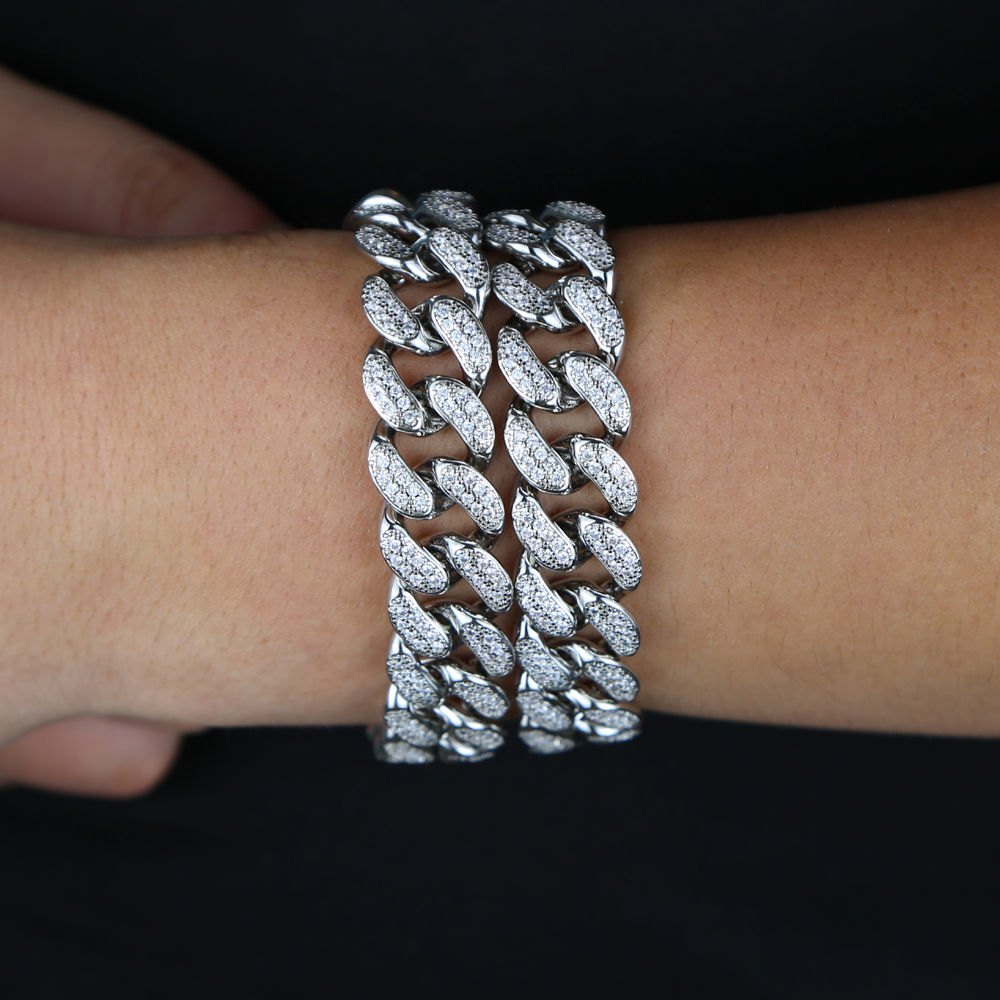 Iced Out Cuban Chain Bracelet, 16MM, Micro Pave CZ, Gold/Sier, Hip Hop Jewelry