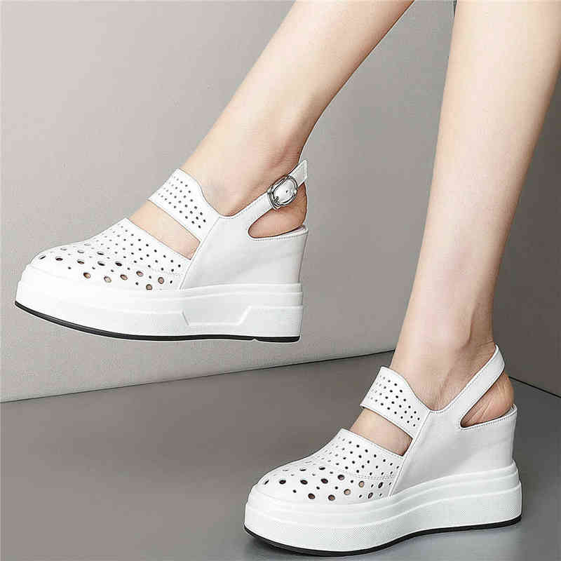 Women Back Strap Genuine Leather Wedges High Heel Roman Gladiator Sandals Female Round Toe Platform Pumps Shoes Casual Shoes Y220421