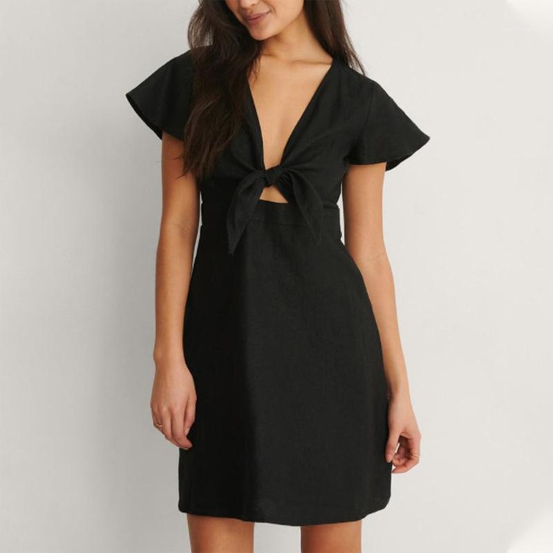 Casual Dresses Littele Black Dress Women French Elegant Mini Bow Bandage Short Sleeve Young Gril Sweet Tunic Crop Top 
Casual Dresses Littele Black Dress Women French Elegant Mini Bow Bandage Short Sleeve Young Gril Sweet Tunic Crop Top