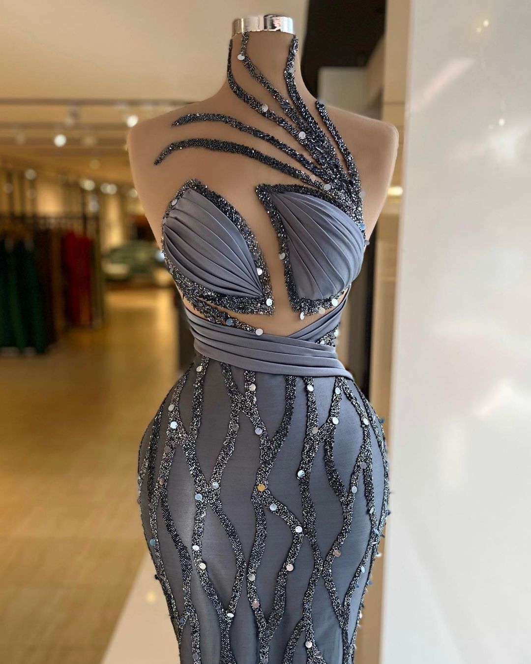 Gorgeous Evening Dresses Sequined Sleeveless High Neck Party Gowns Floor Length Women Formal Robe De Soriee