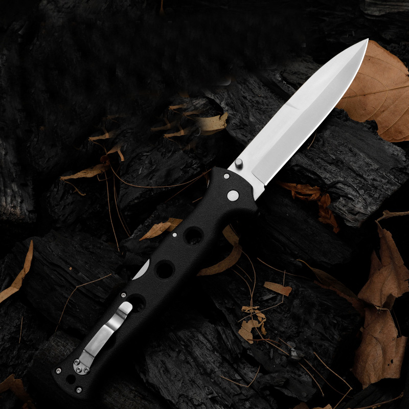 10ACXC Folding Knife AUS10A Satin Blade Griv-Ex Stainless Steel Sheet Handle Survival Tactical Folder Knives with Retail Box