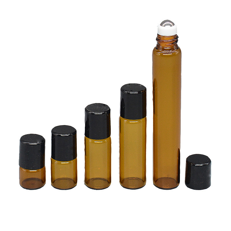 50pcs 1ml 2ml 3ml 5ml Amber Roll On Bottles For Essential Oils roll-on Refillable Perfume Bottle Glass Roller Vials 220711