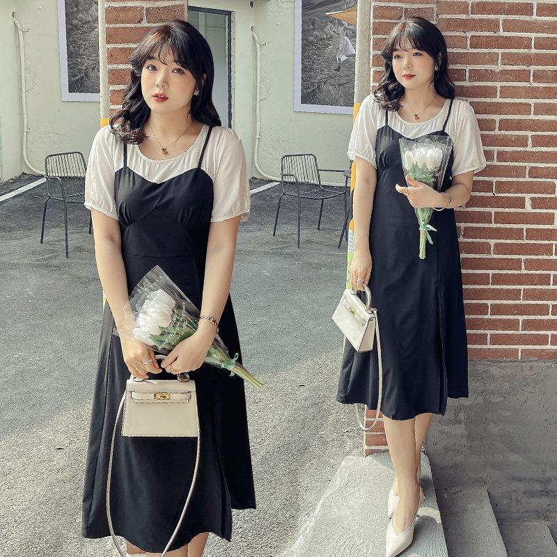 Plus Size Dresses Women'S Summer Korean Version Of Fake Two-Piece High Waist Slim Dress With Slit Hem, Black
Plus Size Dresses Women'S Summer Korean Version Of Fake Two-Piece High Waist Slim Dress With Slit Hem, Black