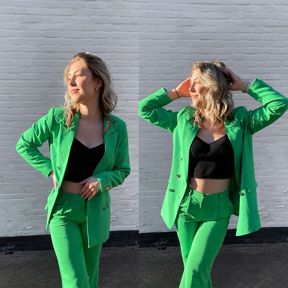 Bright Green Women Blazer Suits Street Style Power Slim Fit Evening Party Formal Outfit Wedding Wear 2 Pieces