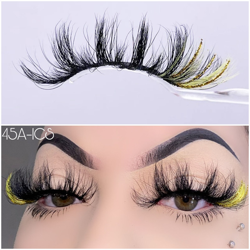 25mm Colored Lashes Wispy Fluffy Glitter 3D Mink Lash Thick Long False Eyelashes Color Eyelash Strip Multicolored for Cosplay Daily Makeup