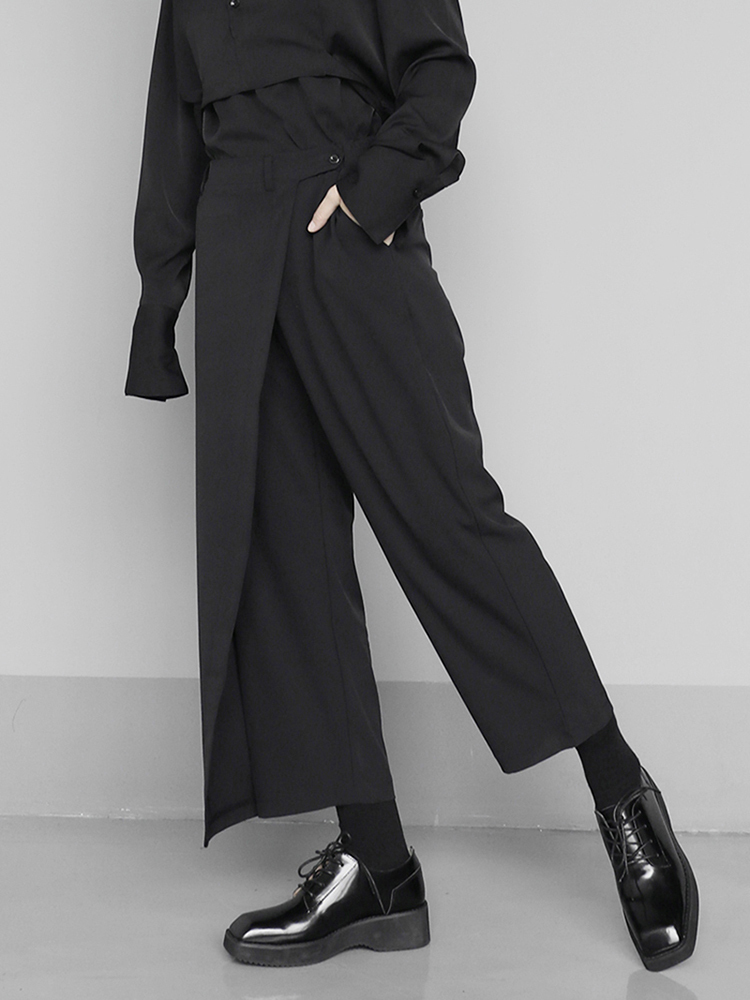 [EAM] High Elastic Waist Black Brief Pleated Long Trousers Loose Fit Pant Fashion Spring Autumn 1S430 220325