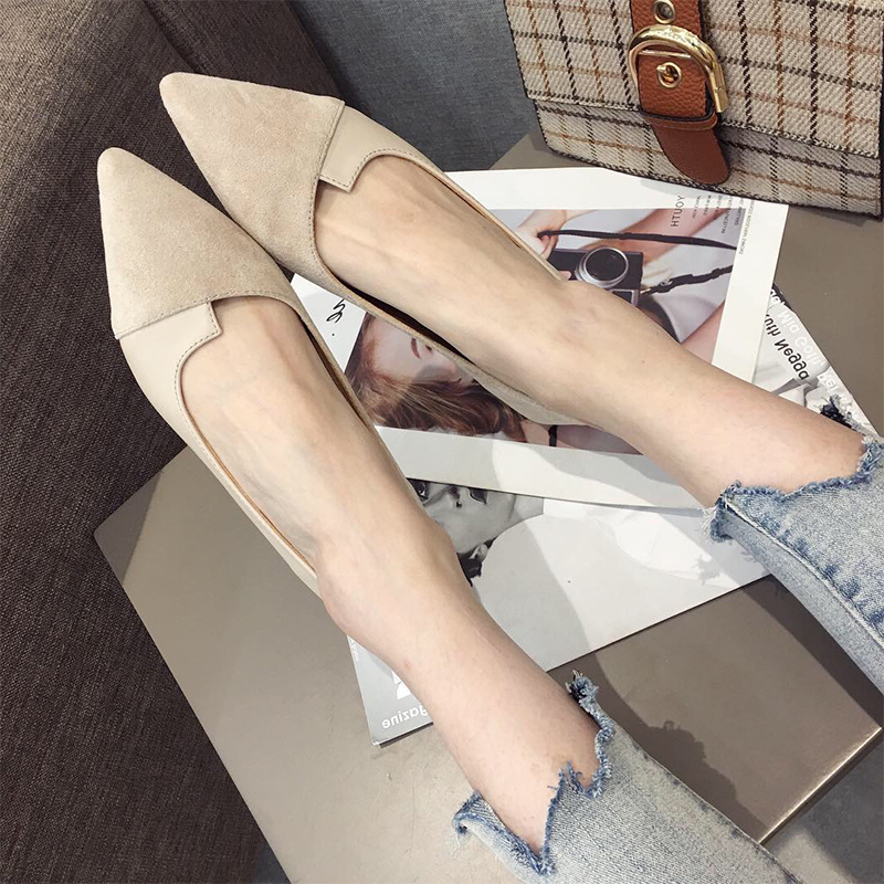 Women Flats Flock Leather Pointed Toe Solid Color Apricot Plus Small Size 31 32 33 34 Big 43 44 45 Lady Flat Heel Shoes 220509