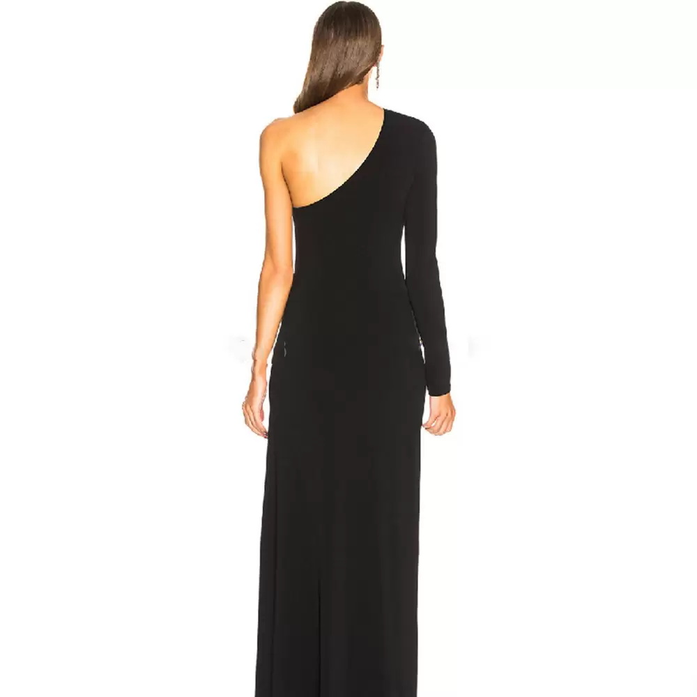 Sexy Black A-Line Prom Dresses Princess Shoulder High Side Split One Long Sleeve Puff Satin Tulle Lace Appliques Party Gowns Plus Size Custom Made