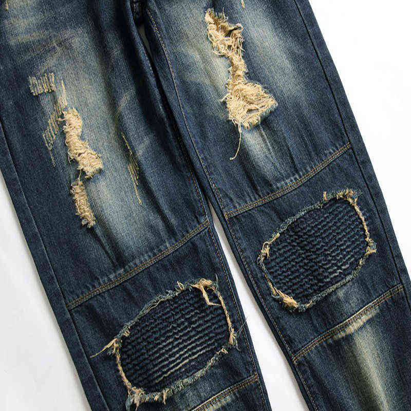 2020 Mens Fashion Casual Jeans Hip Hop Patch Men Rap Hole Biker Jeans Men Slim Fit Ripped Denim Pants Vaqueros Hombre 40 42 G0104